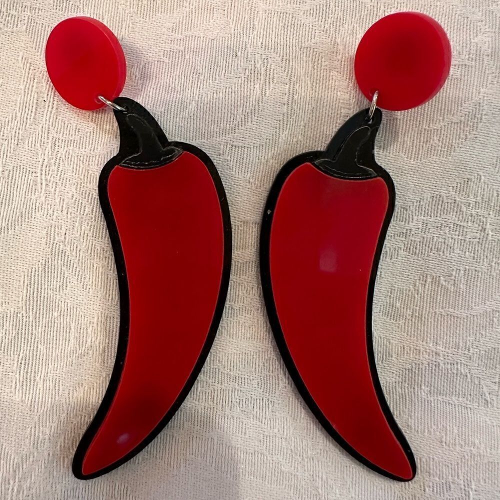 Earrings Pierced Post Red Hot Pepper Exaggerated